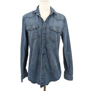 Cotton‎ On Denim Button Down Shirt Corduroy Elbow Patches Western Granola Sz S